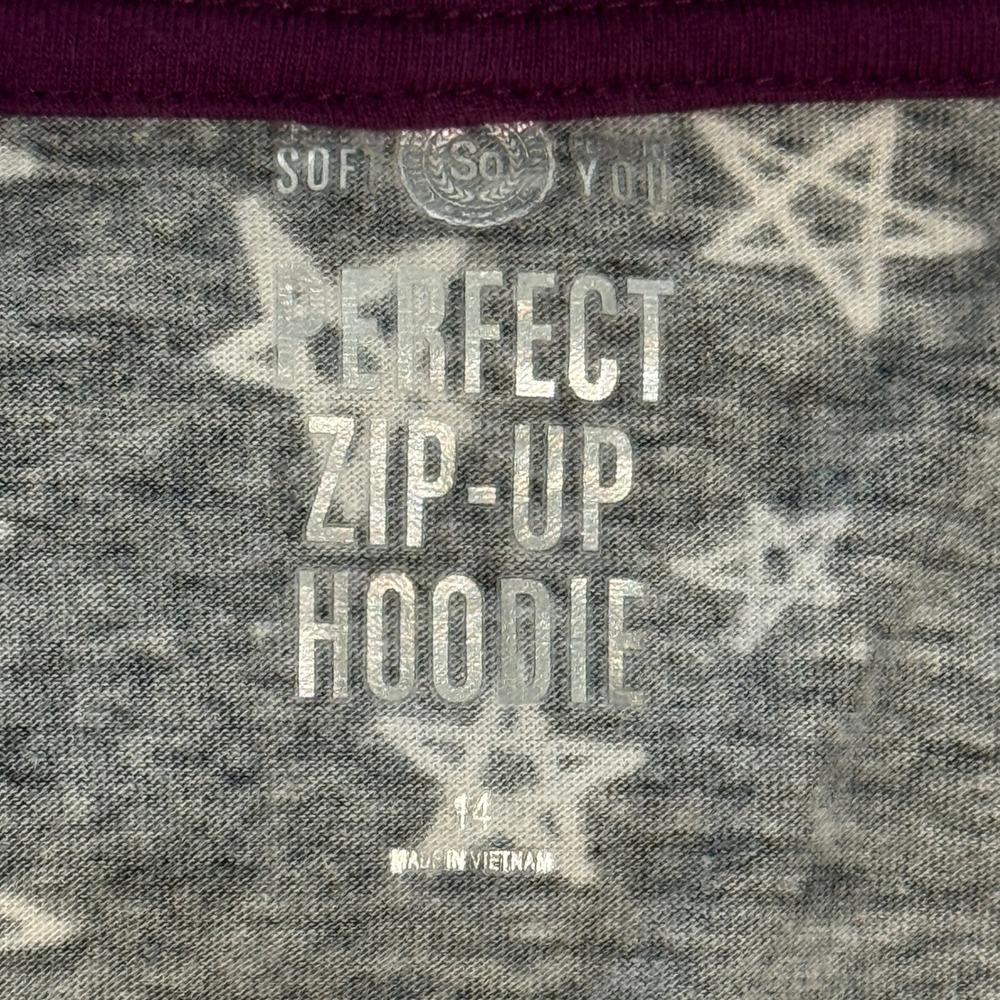 SO So Juicy Kids Youth Perfect Zip Up Hoodie Gray White Star Print Size 14 - Picture 3 of 8
